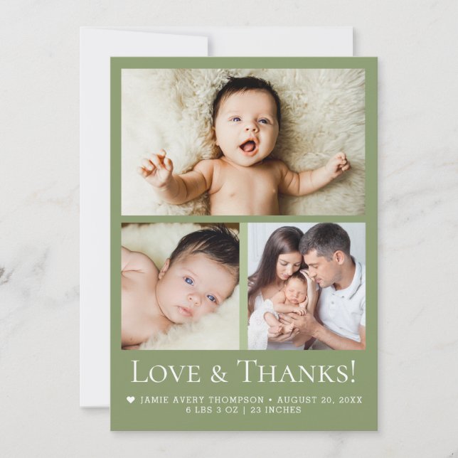 Annonce de naissance bébé photo Green Love & Merci (Devant)