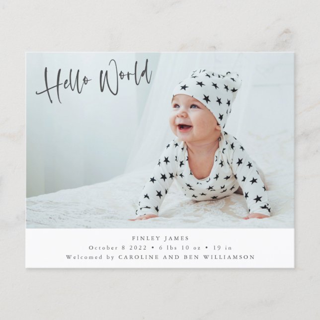 Annonce de naissance Budget Deux Photo Hello World (Devant)