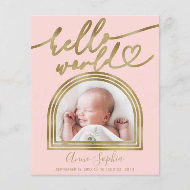Annonce de naissance Cadre Arch Budget Hello World (Devant)
