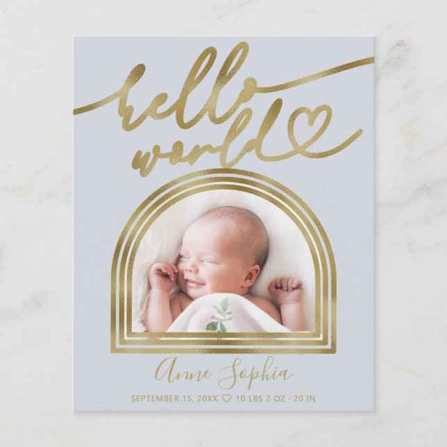 Annonce de naissance Cadre Arch Budget Hello World (Devant)