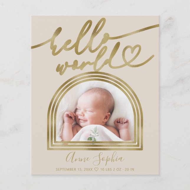 Annonce de naissance Cadre Arché Budget Hello Worl (Devant)