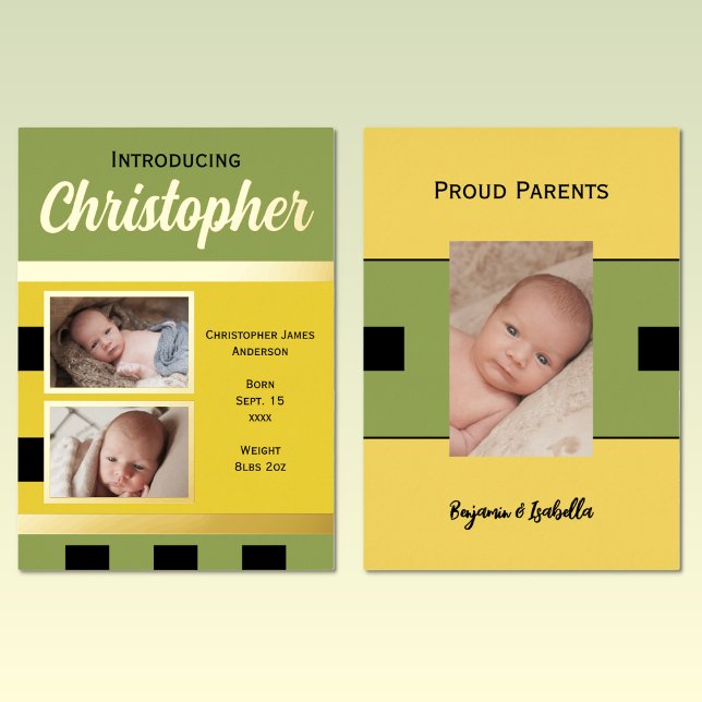 Annonce de naissance de bébé vert carte plate en f (Créateur téléchargé)