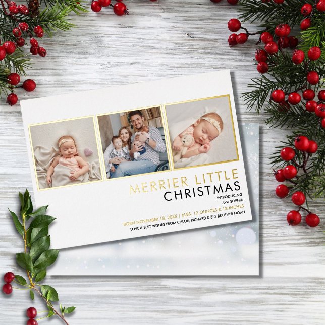 Annonce de naissance de Noël avec photo en feuille (Créateur téléchargé)