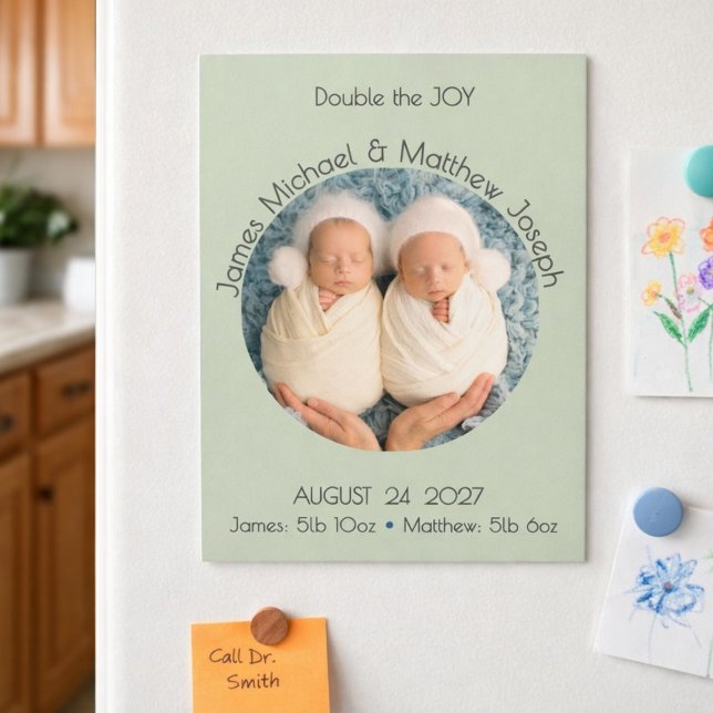 Annonce de naissance jumeaux aimant photo cercle m (Créateur téléchargé)
