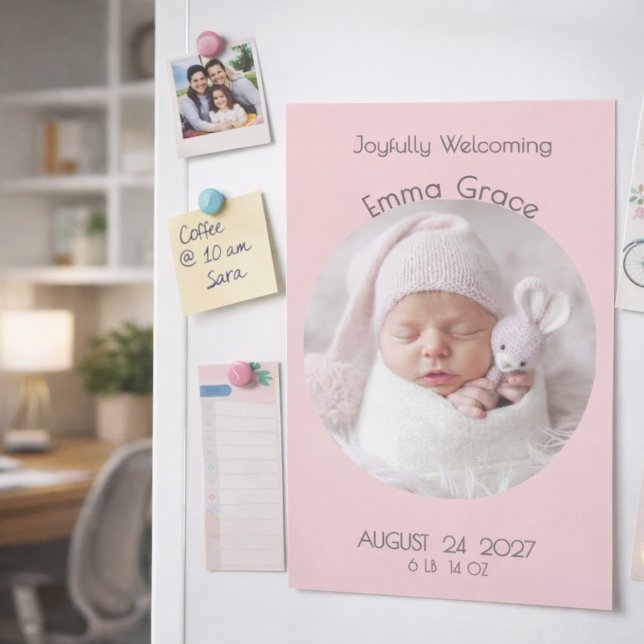 Annonce de naissance Magnet Moderne Rose Cercle Ph (Créateur téléchargé)