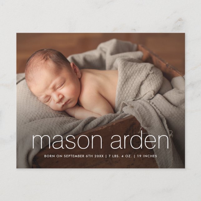 Annonce de naissance photo de bébé moderne à petit (Devant)
