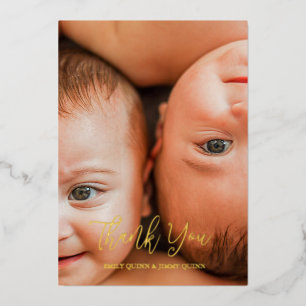 Annonce de naissance photo de jumeaux ravis Merci