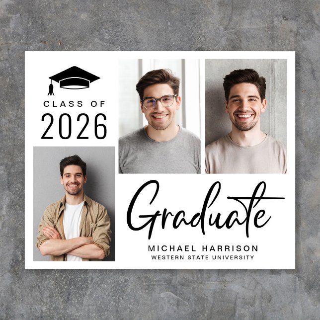 Annonce de remise de diplôme avec écriture grasse  (Cherish the milestone: share your graduate's achievement with a custom photo graduation announcement)