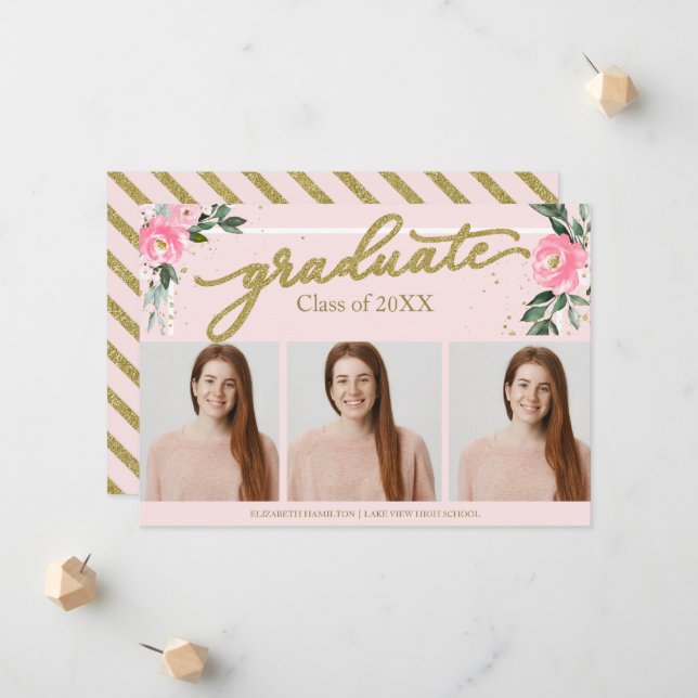 Annonce de remise de diplôme de lycée 3 cartes pho (Devant/Arrière en situation)