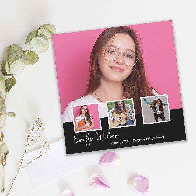 Annonce de remise de diplômes | Photo de la promot (Graduation Announcement Card | Class of 2026 Photo Graduation Announcement | Modern Senior Flat Card)