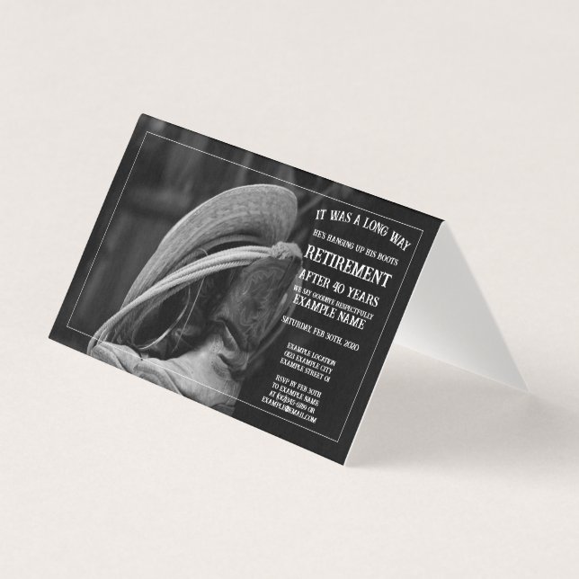 Annonce de retraite avec chapeau de cowboy et bott (Front)