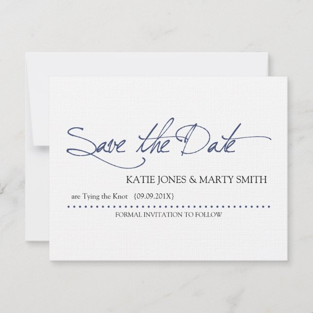 Annonce de Save the Date en écriture  |  Bleu mari (Devant)