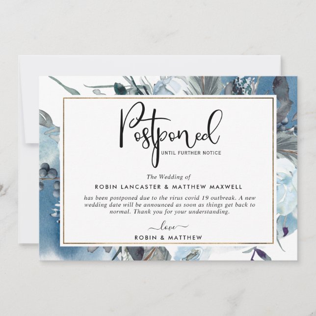 Annonce d'événement reporté Carte florale bleue (Devant)