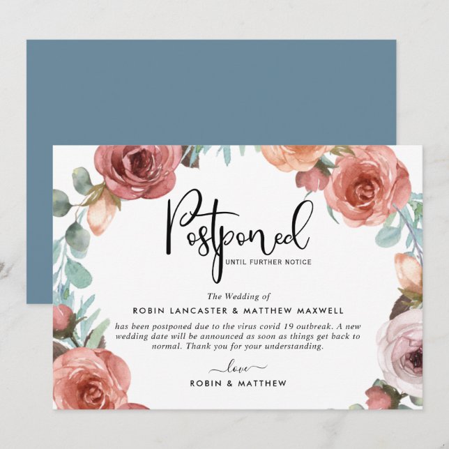 Annonce d'événement reporté Carte pêche bleu pouss (Devant / Derrière)