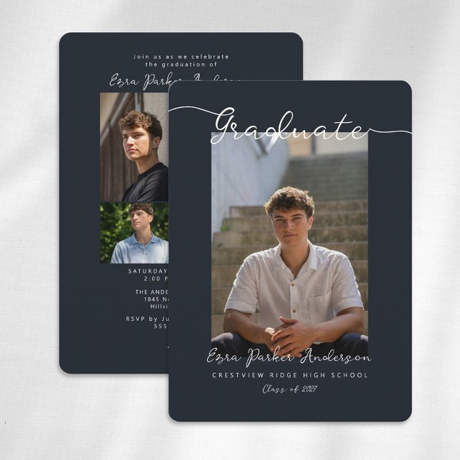 Annonce et invitation de remise de diplôme avec ph (Graduation announcement and invitation with photo collage)