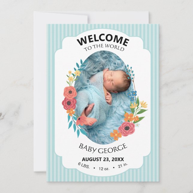 annonces de naissance personnalisées fleurs bleues (Devant)