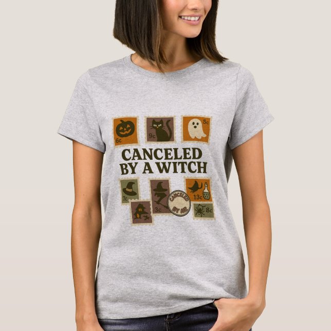 Annulé par un T-shirt Timbre Halloween sorcier (Devant)
