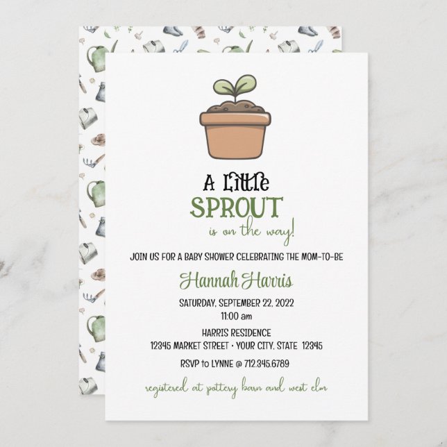 Another Little Sprout on the Way Baby Invitation (Devant / Derrière)