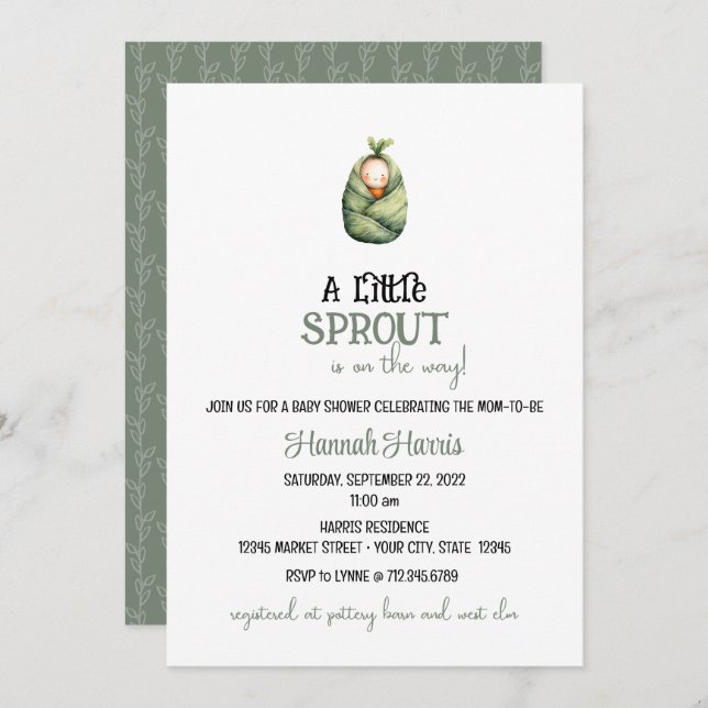 Another Little Sprout on the Way Baby Invitation (Devant / Derrière)
