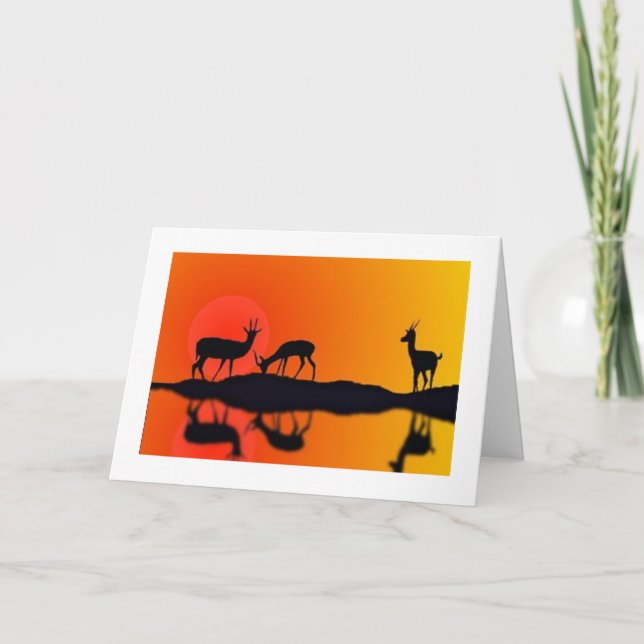 Antelopes au coucher du soleil Carte Anniversaire (Devant)