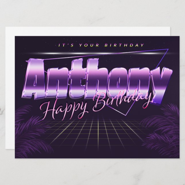 Anthony Nom Prénom lila retro Carte Anniversaire (Devant / Derrière)