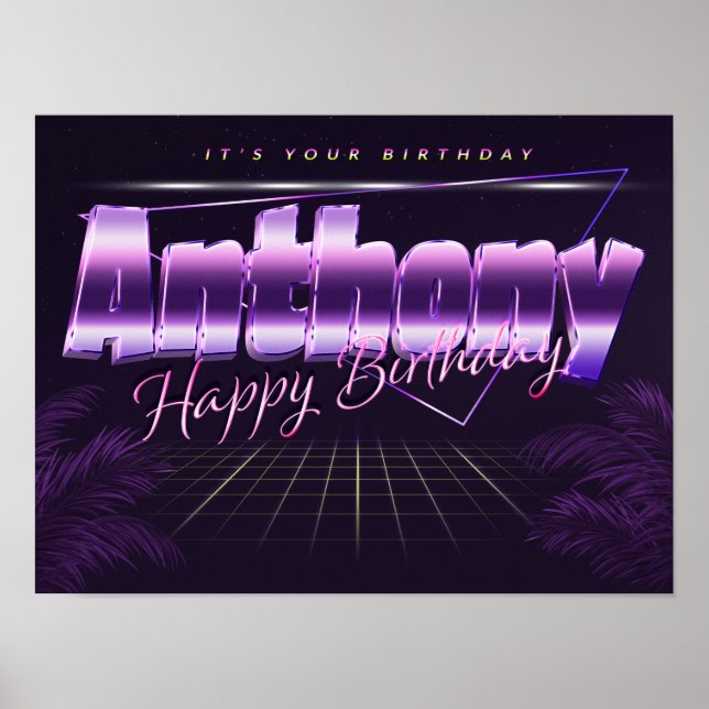 Anthony Nom Vorname lila retro Poster Geburtstag (Devant)