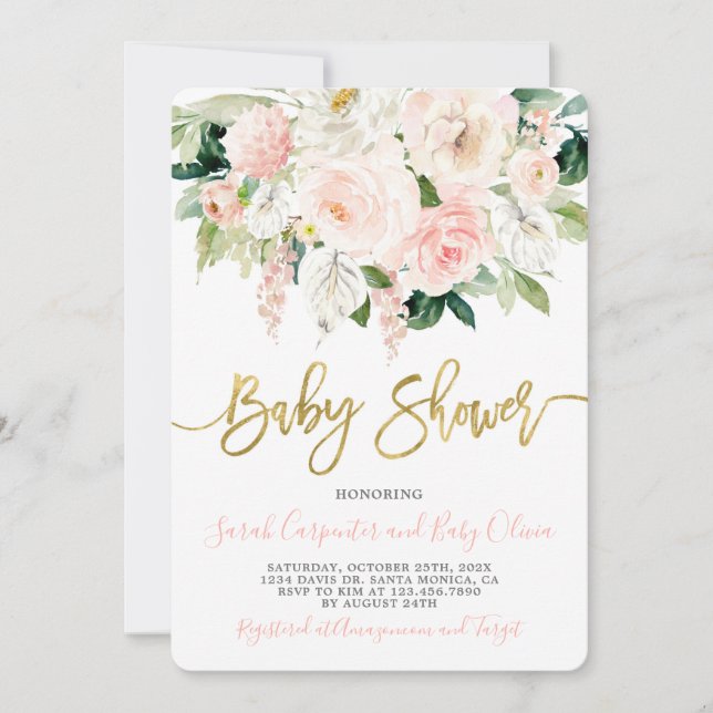 Anthurium Baby shower Fille Invitation florale (Devant)