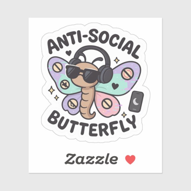 Anti-Social Butterfly Sticker – introvert design (Feuille)