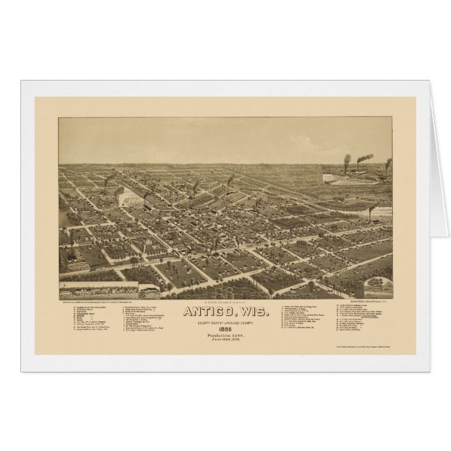 Antigo, carte panoramique de WI - 1886 (Devant horizontal)