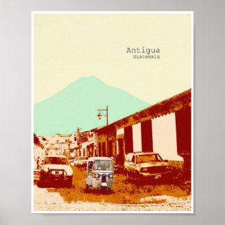 Antigua Guatemala Tuc Tuc and Volcano Poster