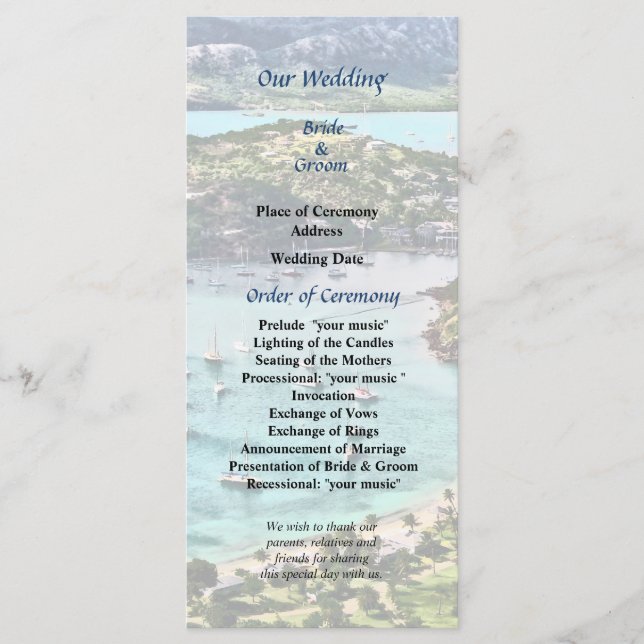 Antigua View Falmouth Harbour Wedding Programme (Devant)
