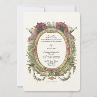 Antique 1755 Rococo Baroque Floral Oval Invitation
