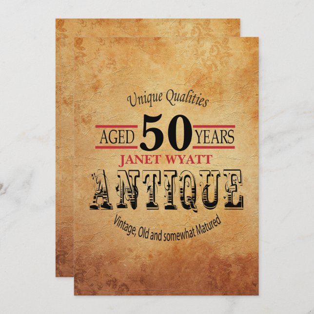 Antique 50e anniversaire Invitation (Devant / Derrière)
