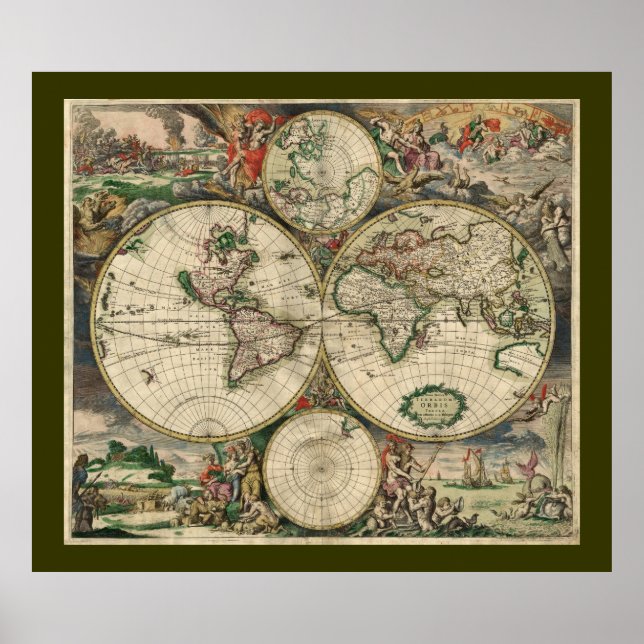 Antique Antique carte du monde Poster (Devant)