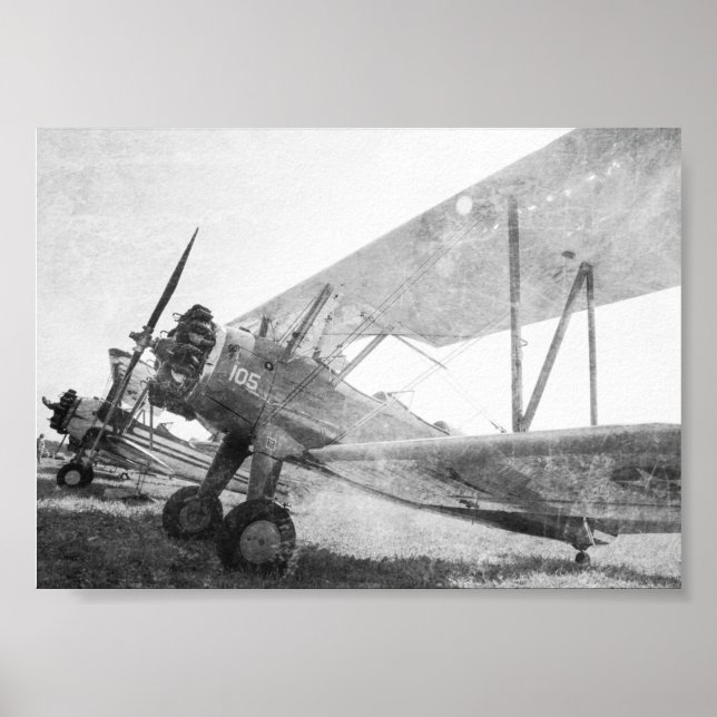 Antique avion Biplanes B&W Poster Imprimer (Devant)