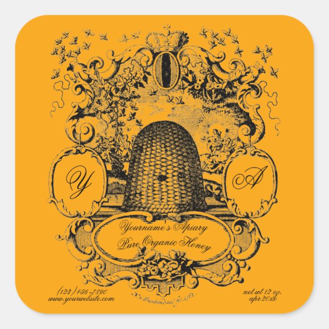 Antique Beehive Cartouche Étiquette de miel Modèle (Devant)