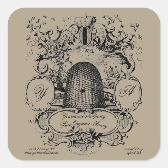 Antique Beehive Cartouche Étiquette de miel Modèle (Devant)