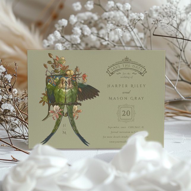 Antique Charm Parrot 'Save the Date' Invitation (Créateur téléchargé)