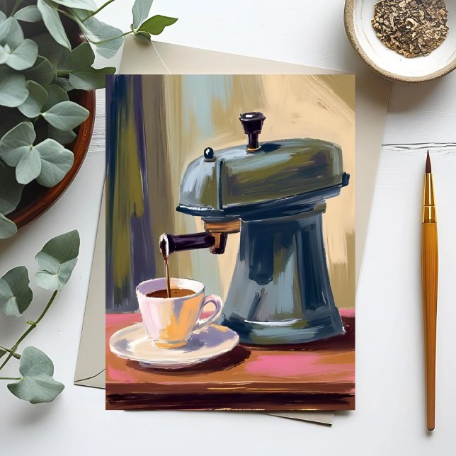 Antique Coffee Machine Latte Watercolor Card (Créateur téléchargé)