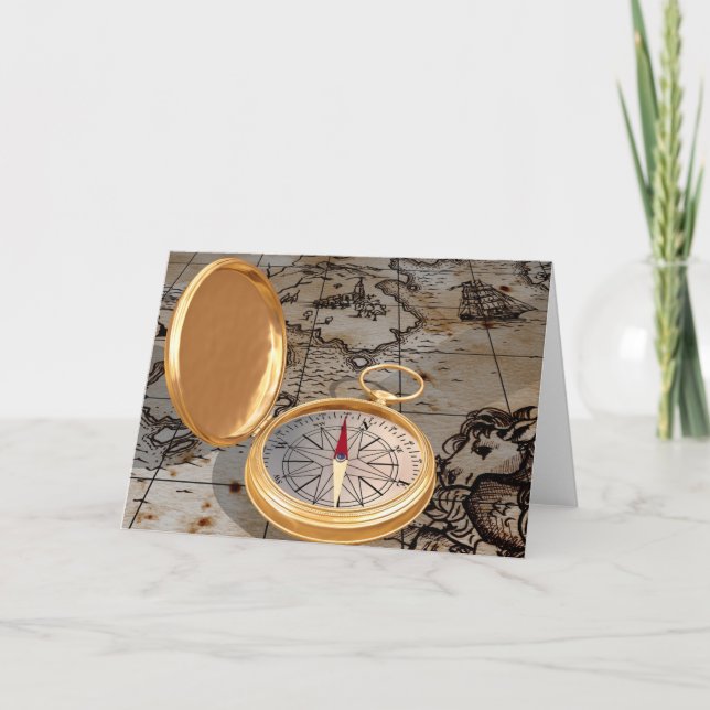 Antique Compass Sur Une Carte Cartes De Voeux (Devant)