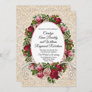 Antique Damask et Faire-part de mariage Rose