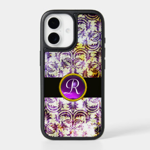 ANTIQUE DAMASK Violet Améthyste Monogramme noir