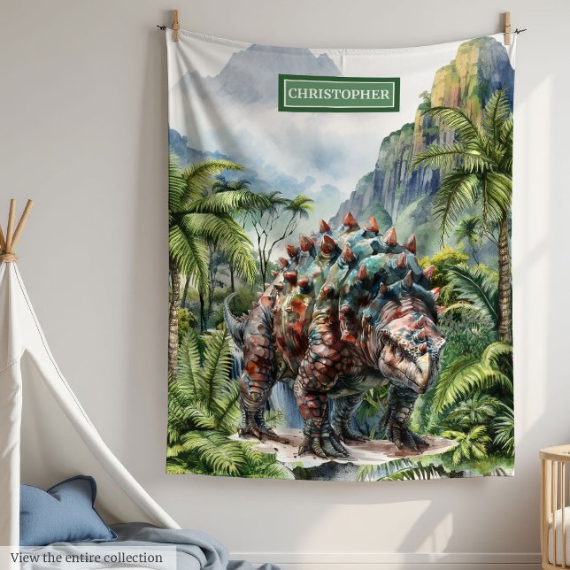 Antique Dinosaur Anniversaire Couverture Nom Perso (Antique Dinosaur Birthday Blanket Custom Name Boys)
