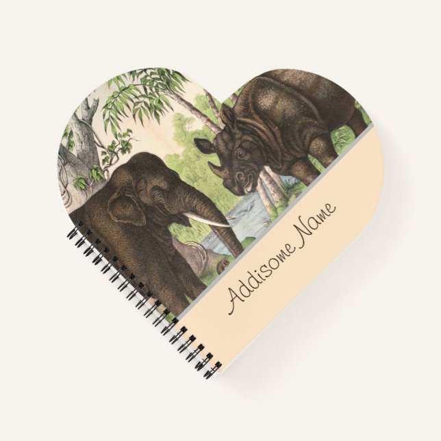 Antique Elephant Rhino en Jungle Carnet d'impressi (Devant)