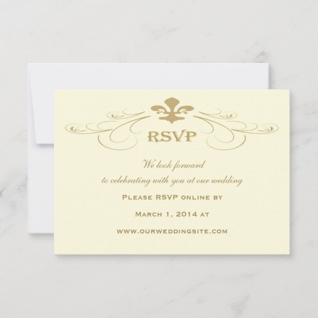 Antique Gold Fleur de Lis Mariage Cartes RSVP (Devant)