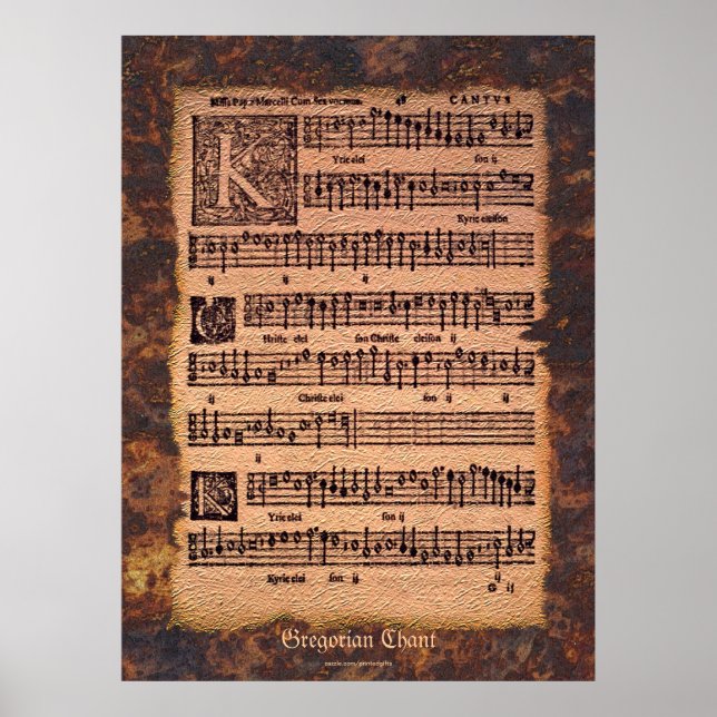 Antique Grégorien Chant Sheet Musique Poster d'art (Devant)