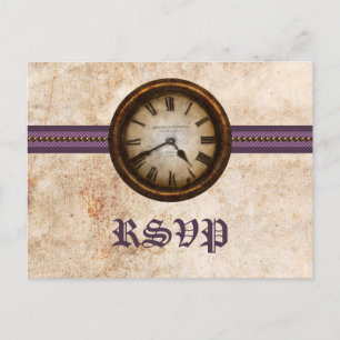 Antique horloge carte postale RSVP, violet