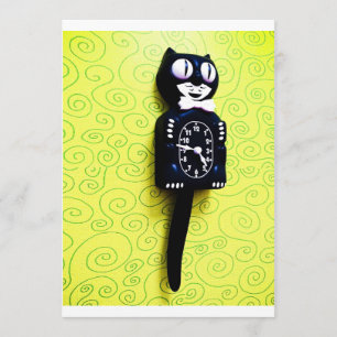 Antique kit Cat Horloge Invitation