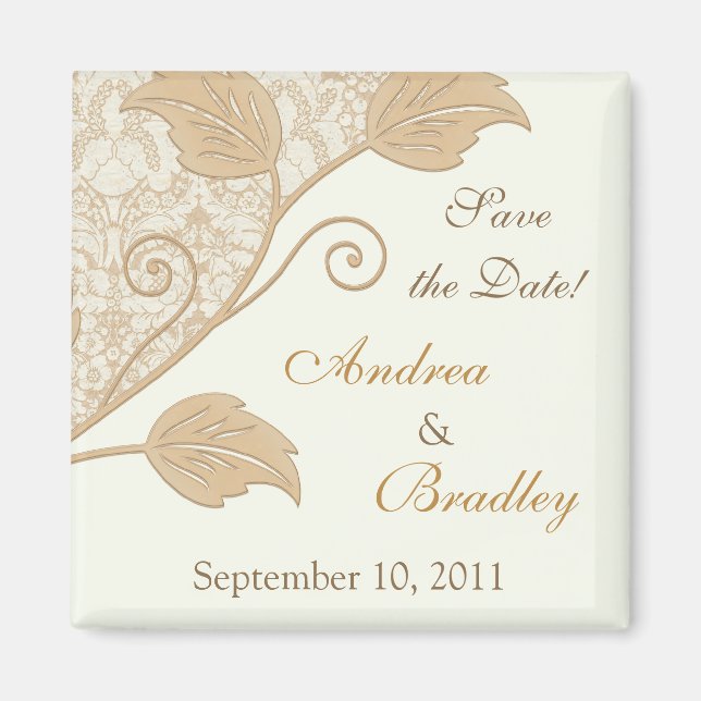 Antique Lace, Leaves Wedding Save the Date Magnet (Devant)