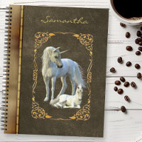 Antique Livre Look Unicorn Cuir Métal